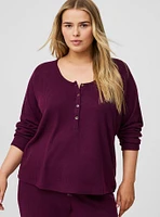 Super Soft Plush Rib Henley Long Sleeve Sleep Tee