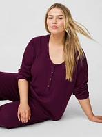 Super Soft Plush Rib Henley Long Sleeve Sleep Tee