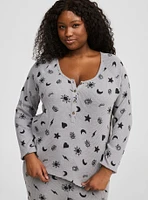 Super Soft Plush Rib Henley Long Sleeve Sleep Tee