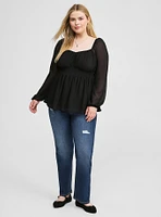 Peplum Chiffon Long Sleeve Top