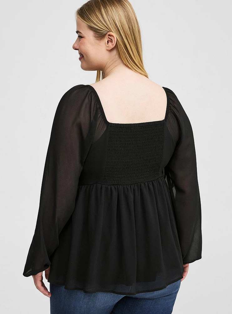 Peplum Chiffon Long Sleeve Top