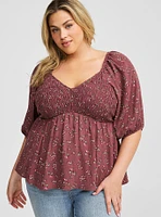 Babydoll Crinkle Gauze 3/4 Sleeve Top