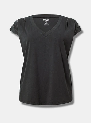 Heritage Cotton V-Neck Grommet Dolman Tee