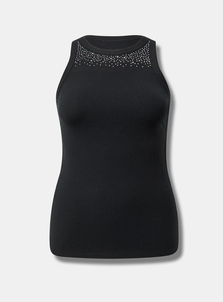 Super Soft Rib High Neck Embellished Tank