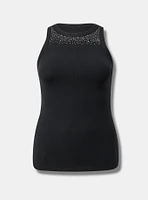 Super Soft Rib High Neck Embellished Tank