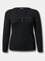 Thermal V Neck Long Sleeve Cinched Henley