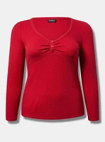 Thermal V Neck Long Sleeve Cinched Henley