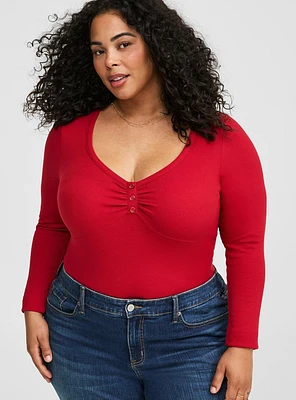 Thermal V Neck Long Sleeve Cinched Henley