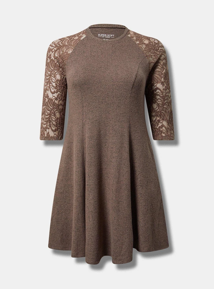 Mini Lace Raglan Sleeve Sweatshirt Dress