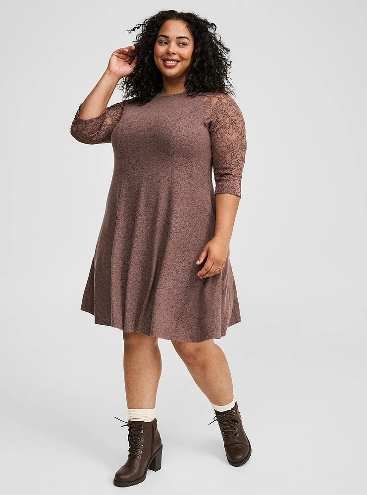 Mini Lace Raglan Sleeve Sweatshirt Dress