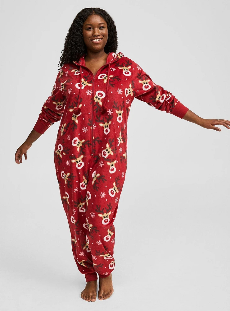 Fleece Hooded Reindeer Lounge Onesie