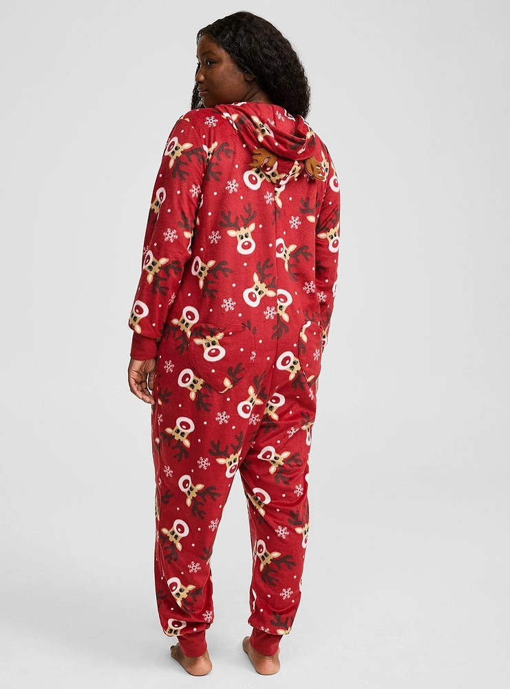 Fleece Hooded Reindeer Lounge Onesie