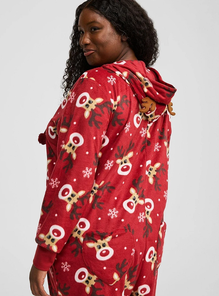 Fleece Hooded Reindeer Lounge Onesie