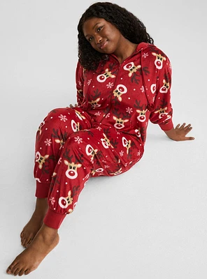 Fleece Hooded Reindeer Lounge Onesie