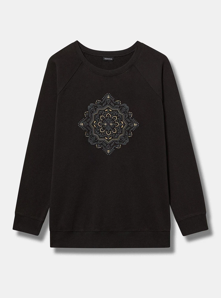 Mandala Classic Fit Cozy Fleece Raglan Embroidered Sweatshirt