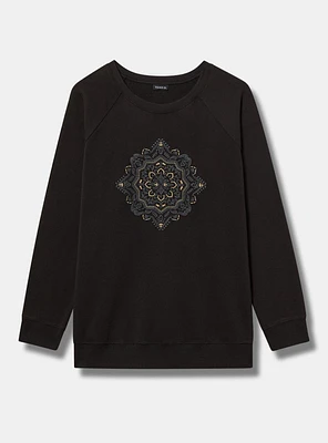 Mandala Classic Fit Cozy Fleece Raglan Embroidered Sweatshirt