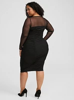 Midi Soft Mesh Long Sleeve Bodycon Slip Dress