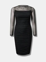 Midi Soft Mesh Long Sleeve Bodycon Slip Dress