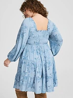 Mini Washable Challis Puff Sleeve Smocked Bodice Dress