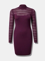 Mini Long Sleeve Rib Pointelle Mock Neck Sweater Dress