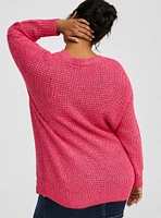 Waffle Drop Shoulder V-Neck Pullover Sweater