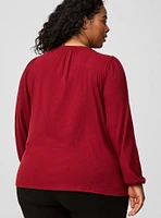 Textured Jersey V Neck Embroidered Long Sleeve Top