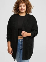 Waffle Drop Shoulder Open Cardigan