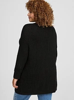 Waffle Drop Shoulder Open Cardigan