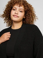 Waffle Drop Shoulder Open Cardigan
