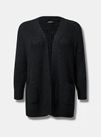 Waffle Drop Shoulder Open Cardigan