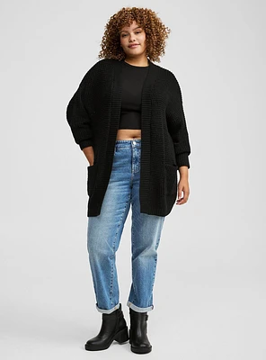 Waffle Drop Shoulder Open Cardigan