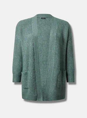 Waffle Drop Shoulder Open Cardigan