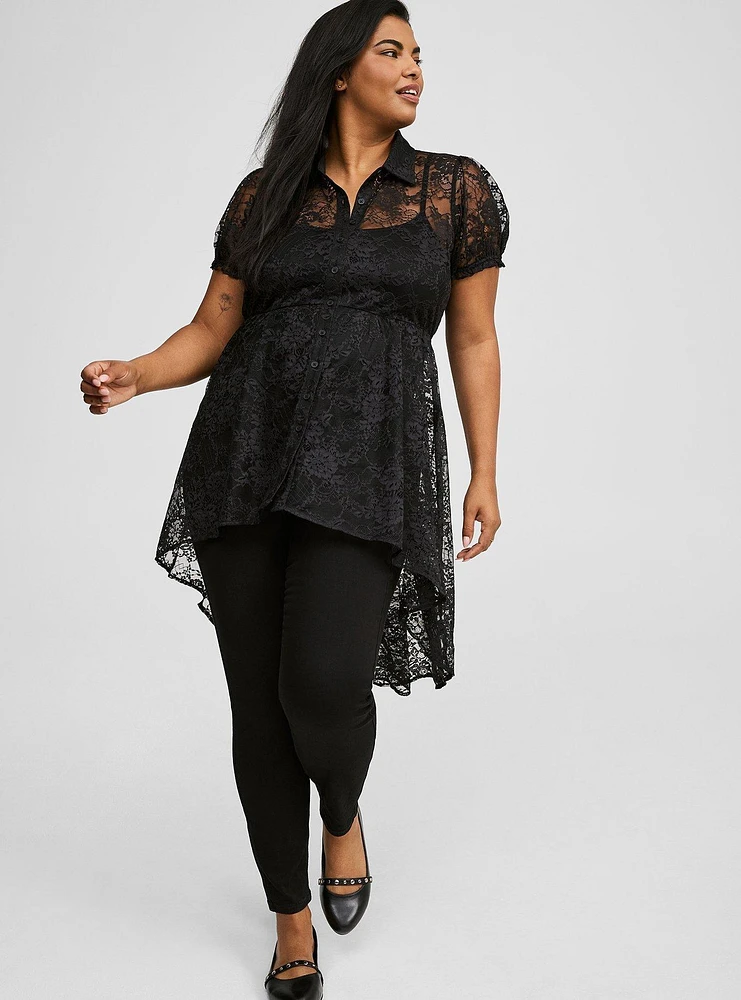 Lace High Low Button Up Top