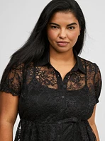 Lace High Low Button Up Top