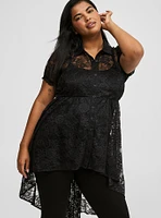 Lace High Low Button Up Top