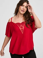 Georgette Lace Cold Shoulder Flutter Sleeve Top