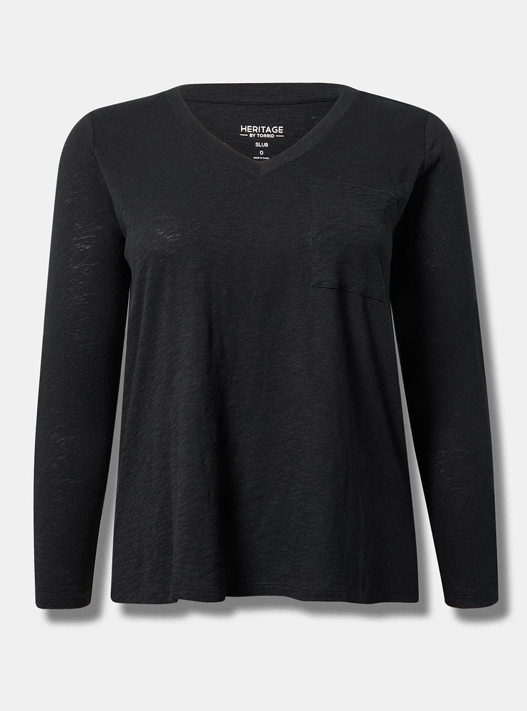 Heritage Slub V Neck Pocket Long Sleeve Tee