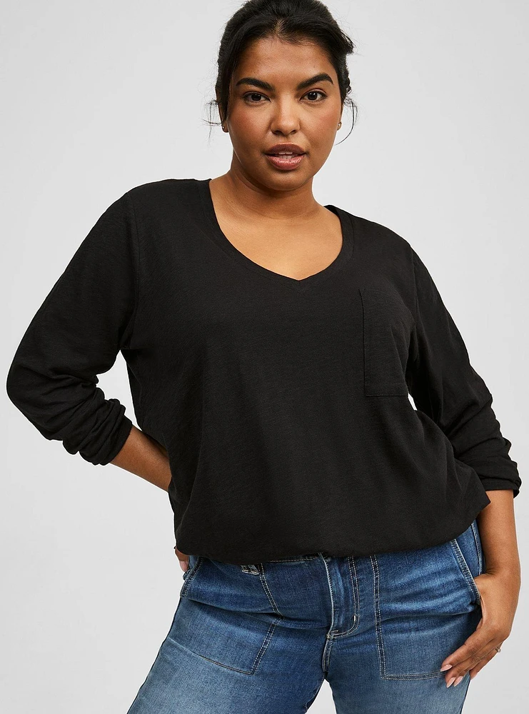 Heritage Slub V Neck Pocket Long Sleeve Tee