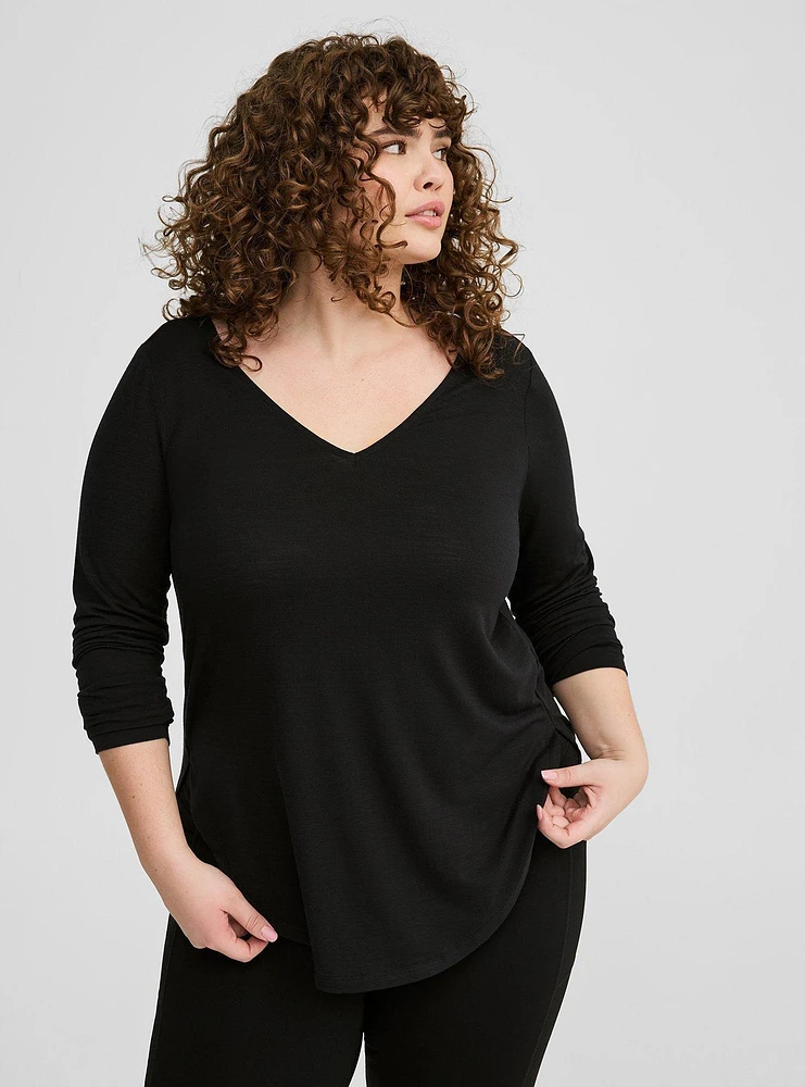 Lyocell V Neck Open Back Tunic Tee