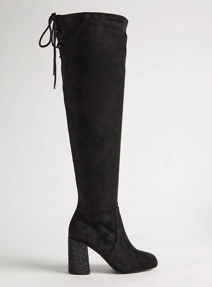 Laceup Embellished Heeled Over-The-Knee Boot