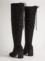 Laceup Embellished Heeled Over-The-Knee Boot