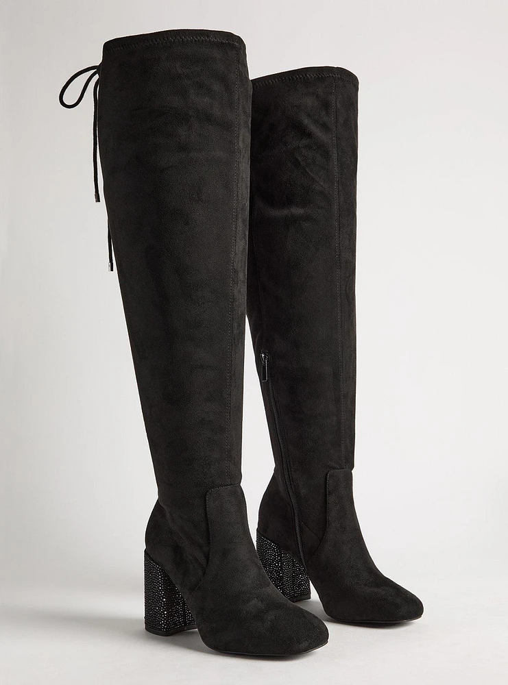 Laceup Embellished Heeled Over-The-Knee Boot