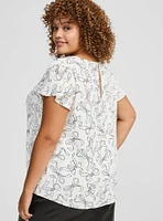 Georgette Keyhole Flutter Short Sleeve Blouse