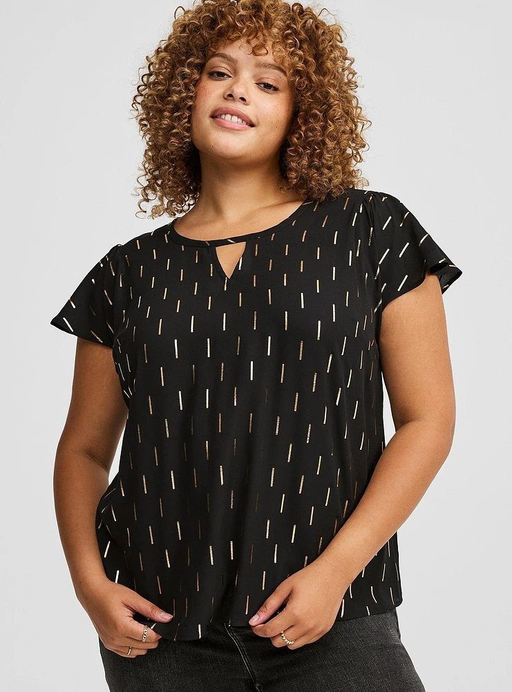 Georgette Keyhole Flutter Short Sleeve Blouse