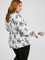 Gauze Long Sleeve Ruffle Trim Top