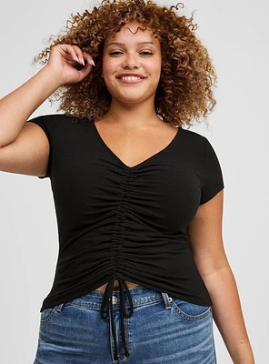 Super Soft Rib Ruched Tie Front Top