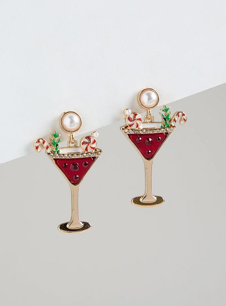 Peppermint Cranberry Martini Statement Earring