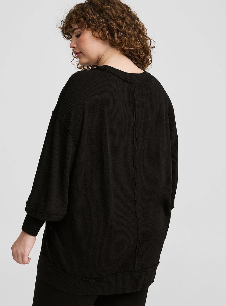 Textured Cotton Crew Neck Oversized Sweatshirt