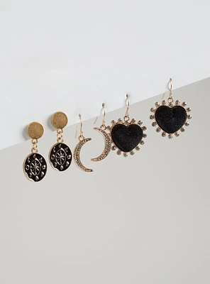 Heart And Moon Earring Set