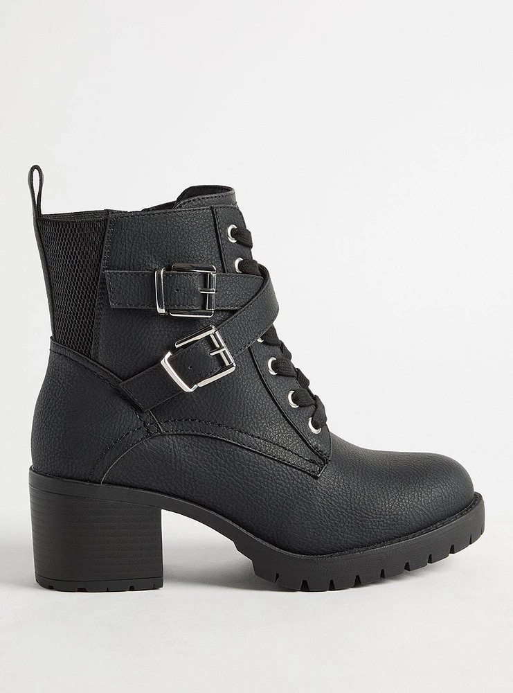 Cross Strap Heeled Lace Up Hiker Bootie